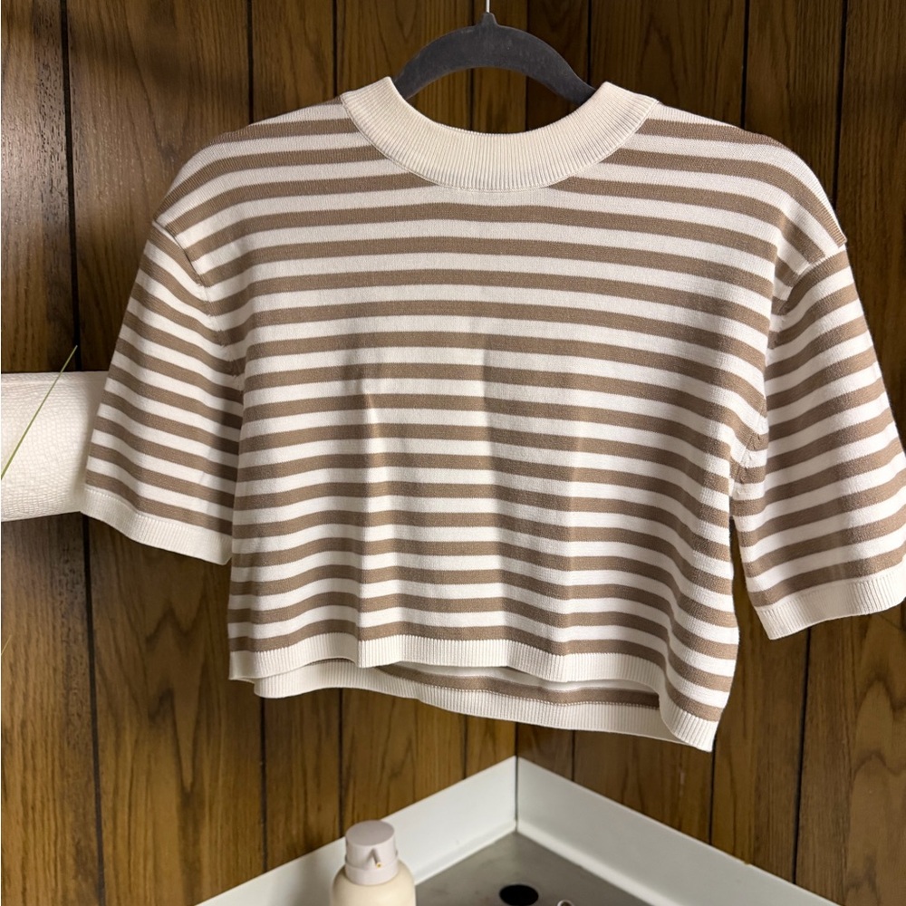 Striped Brown and White Cropped Sweater